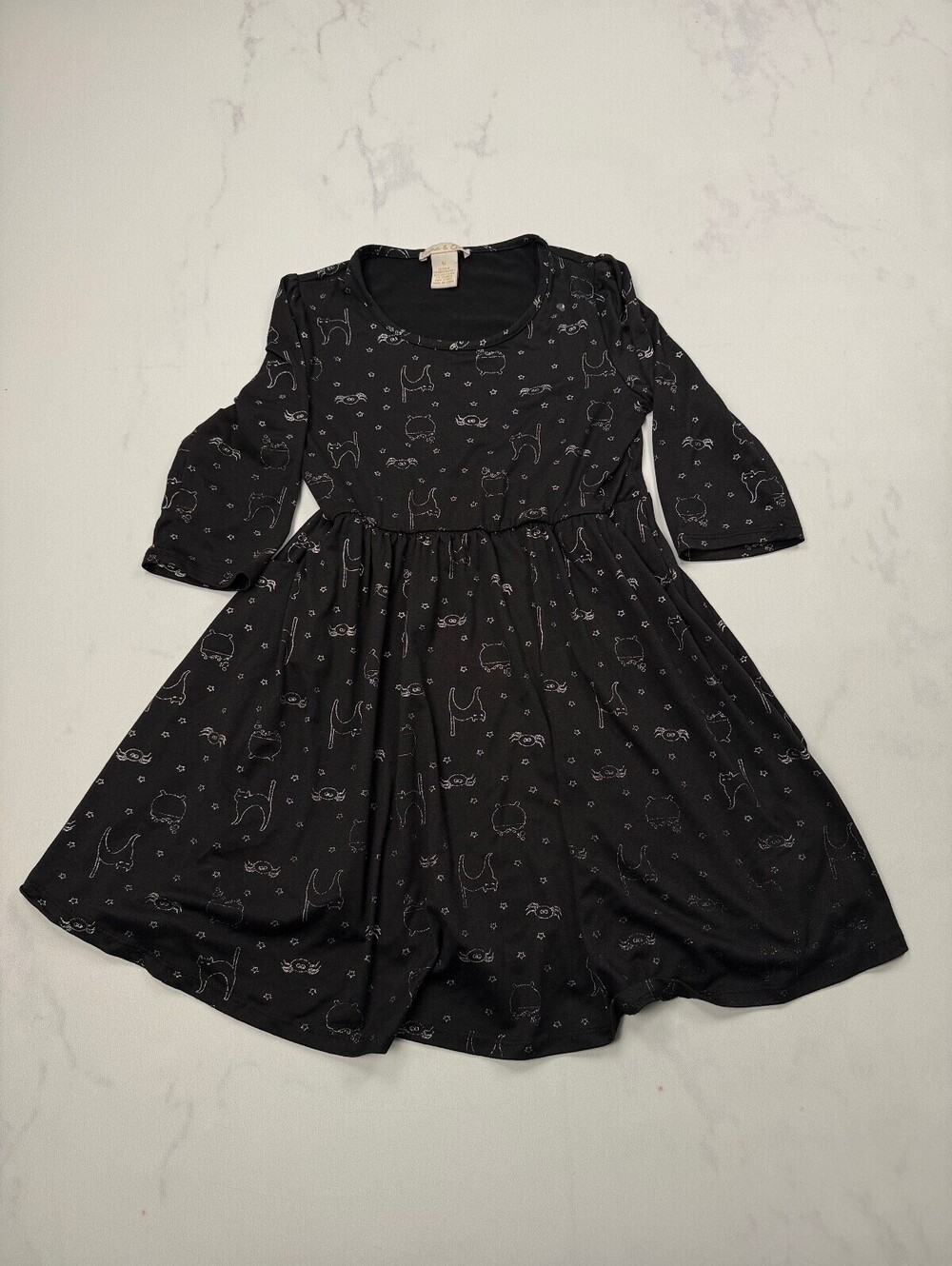 Emma & Elsa Printed Dress Black 2010s Indie Fit And Flare - Girls 12